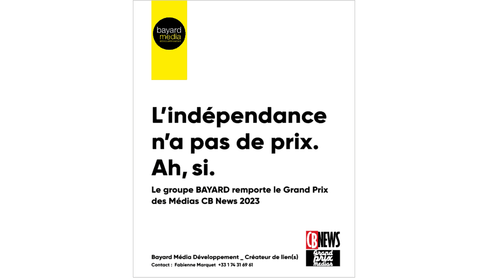 Le Groupe Bayard remporte le Grand Prix des Médias CBNews 2023 BAYARD